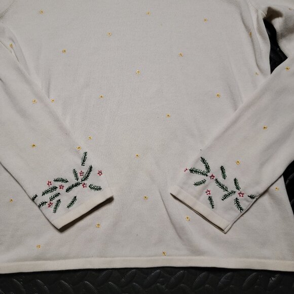 Women's Christmas Sweater by Liz Claiborne, Crewneck, Holly and Star Design, S - Picture 3 of 16